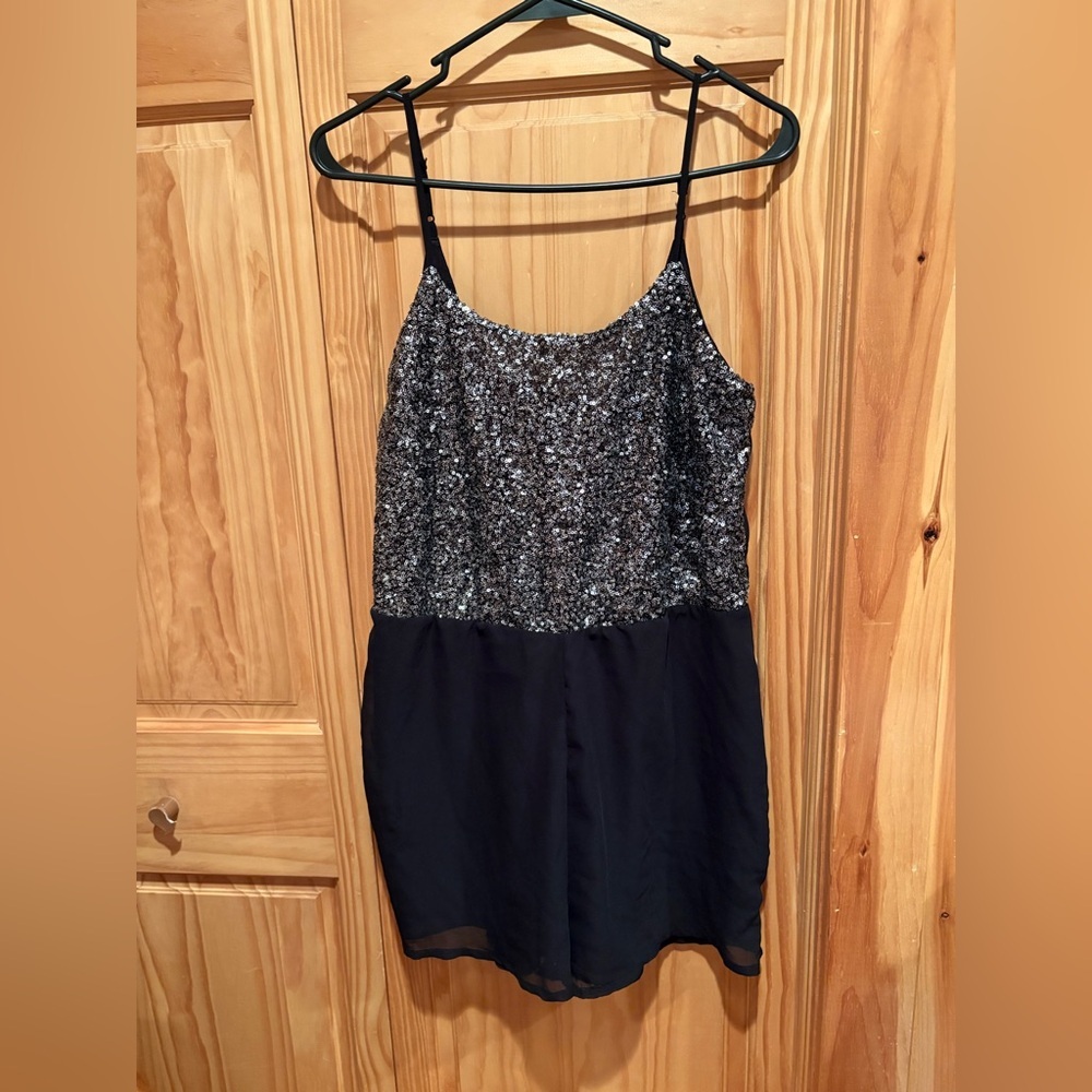 Motel Rocks Black romper with Silver Sequins